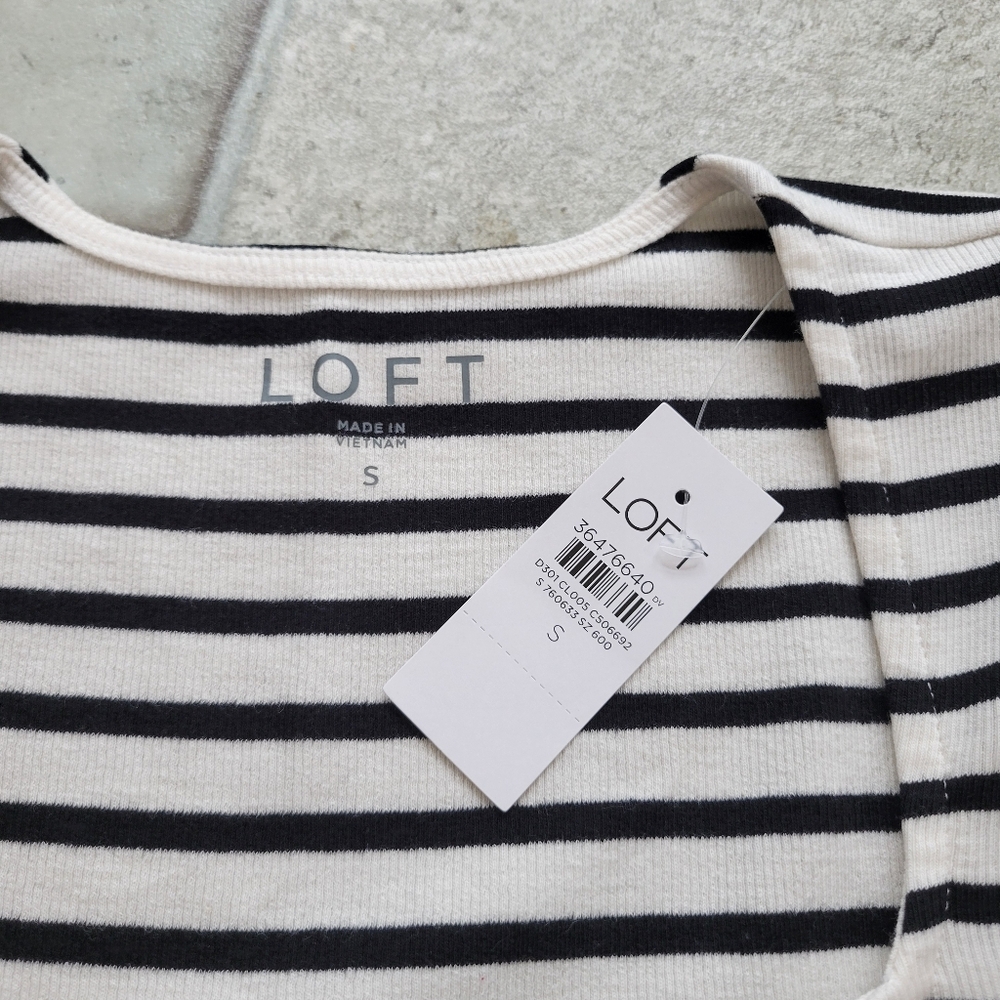 LOFT Black and White Striped Short Sleeve Tee - Picture 2 of 5